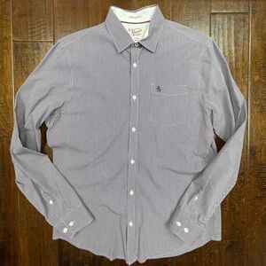 Mens long sleeve red, white, blue small plaid button down by Penguin size large